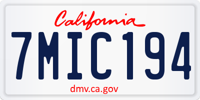 CA license plate 7MIC194