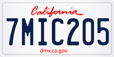 CA license plate 7MIC205