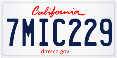 CA license plate 7MIC229
