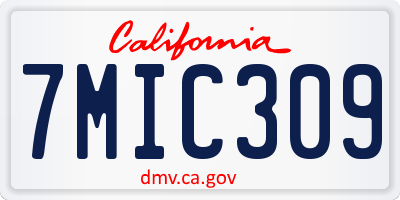 CA license plate 7MIC309
