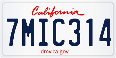 CA license plate 7MIC314