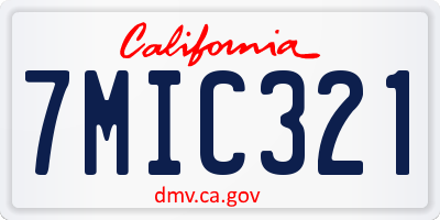 CA license plate 7MIC321