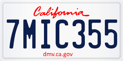 CA license plate 7MIC355