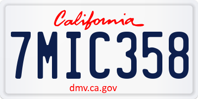 CA license plate 7MIC358