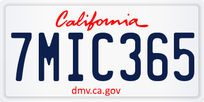 CA license plate 7MIC365