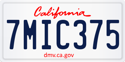 CA license plate 7MIC375