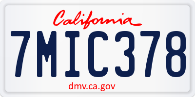 CA license plate 7MIC378