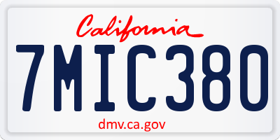 CA license plate 7MIC380