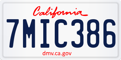 CA license plate 7MIC386