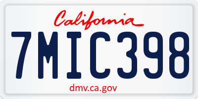 CA license plate 7MIC398