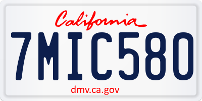 CA license plate 7MIC580