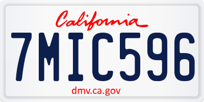 CA license plate 7MIC596