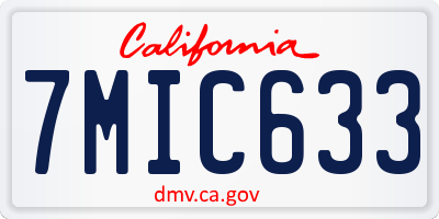 CA license plate 7MIC633