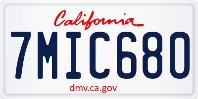 CA license plate 7MIC680