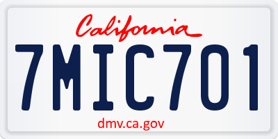 CA license plate 7MIC701