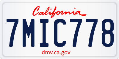 CA license plate 7MIC778