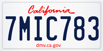 CA license plate 7MIC783