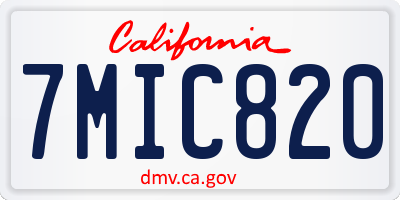 CA license plate 7MIC820