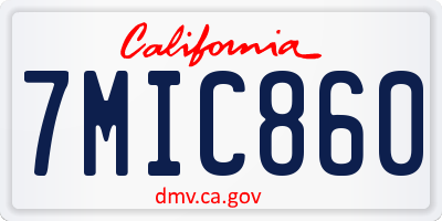 CA license plate 7MIC860