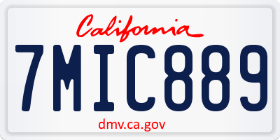 CA license plate 7MIC889