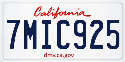 CA license plate 7MIC925