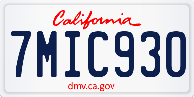 CA license plate 7MIC930