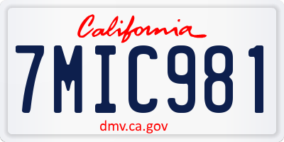 CA license plate 7MIC981