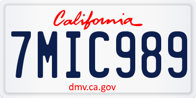 CA license plate 7MIC989