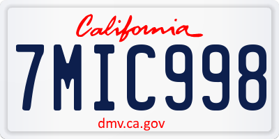 CA license plate 7MIC998