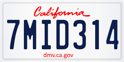 CA license plate 7MID314