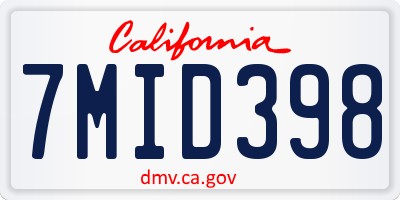 CA license plate 7MID398