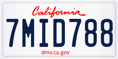CA license plate 7MID788
