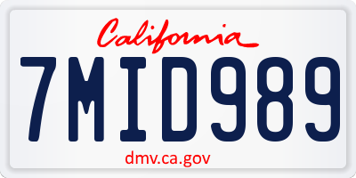 CA license plate 7MID989