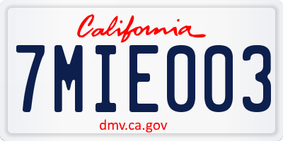 CA license plate 7MIE003