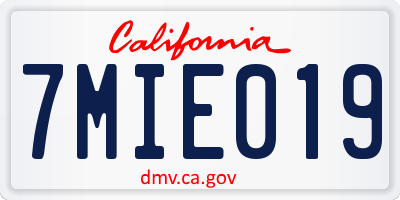 CA license plate 7MIE019