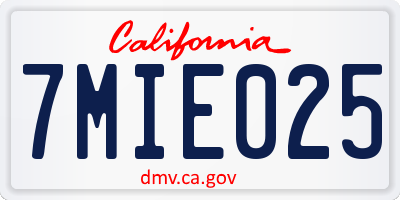 CA license plate 7MIE025