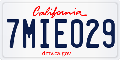 CA license plate 7MIE029