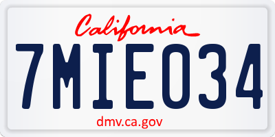 CA license plate 7MIE034