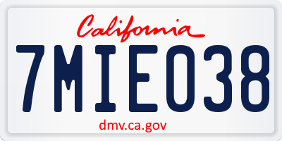 CA license plate 7MIE038
