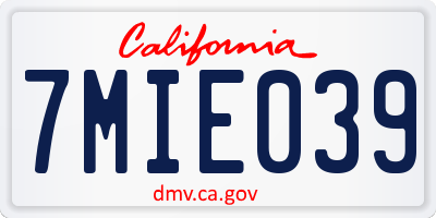 CA license plate 7MIE039