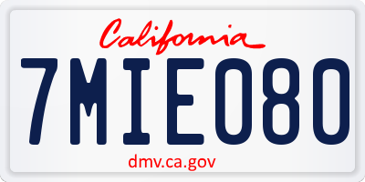 CA license plate 7MIE080