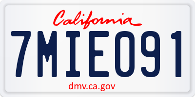 CA license plate 7MIE091
