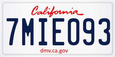 CA license plate 7MIE093