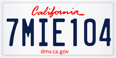 CA license plate 7MIE104