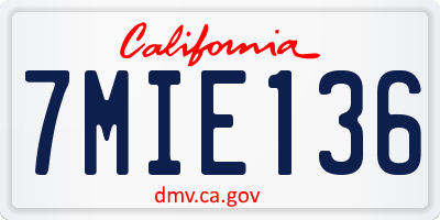 CA license plate 7MIE136