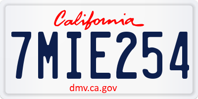 CA license plate 7MIE254