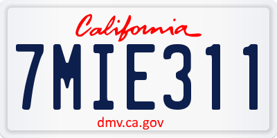 CA license plate 7MIE311