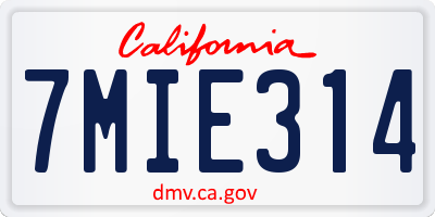 CA license plate 7MIE314