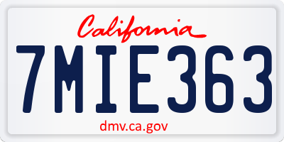 CA license plate 7MIE363