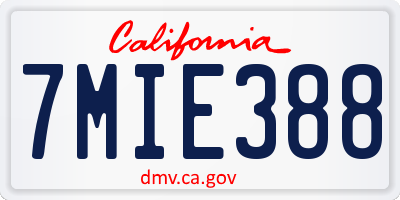 CA license plate 7MIE388